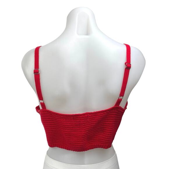 Hollister Red Sleeveless Knit Crochet Cami Camisole Bralette Crop Tank Top Sz XL - Picture 2 of 4